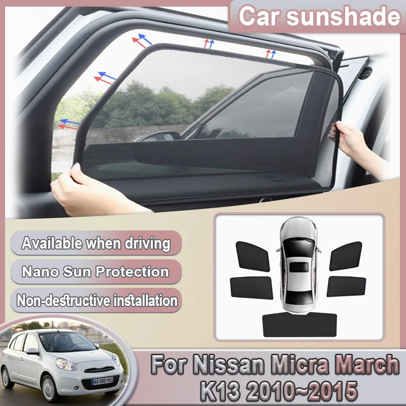 

Car Mesh Sunshades For Nissan Micra March K13 MK4 2010~2015 2013 Window Visor Curtain Shading Shade Magnetic Auto Accessories