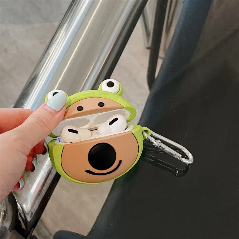 Cute Frog Head Bear Case for AirPods Pro2 Airpod Pro 1 2 3 Bluetooth Earbuds Charging Box Protective Earphone Case Cover