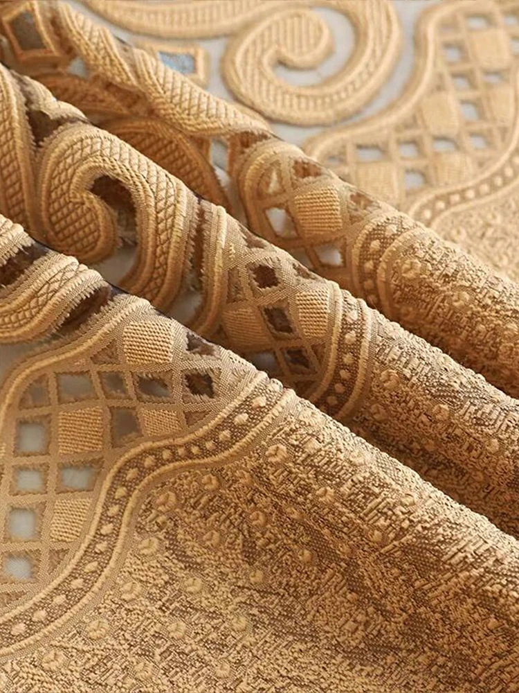Khaki heart-shaped embossed curtains, semi blackout curtains for living room and bedroom