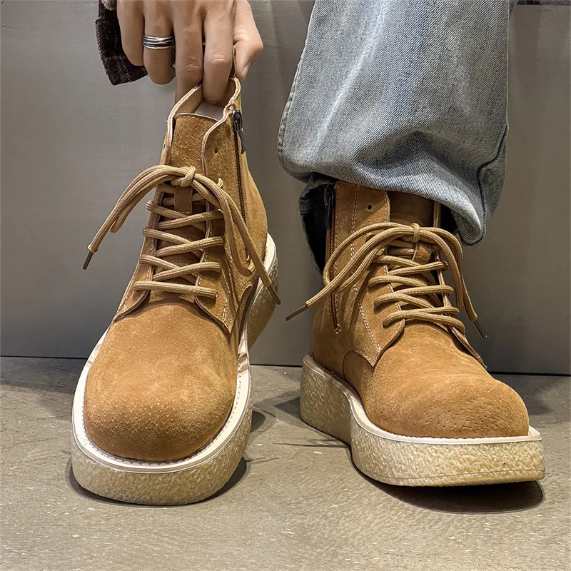 

Мужские осенние короткие сапоги в британском стиле, удобные универсальные мужские ботинки на толстой подошве с увеличенной подошвой