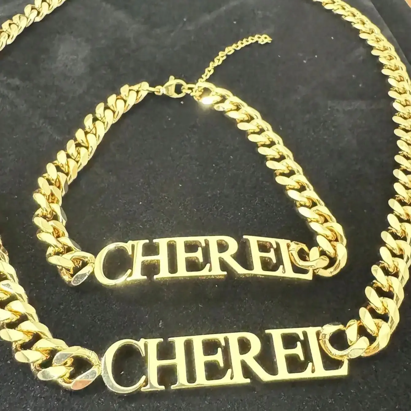 DOREMI 8mm Cuban Chain Choker Personalized Thick Letter Name Necklace and Bracelet Customized Initial Cuban Link Jewelry Set - Image 3