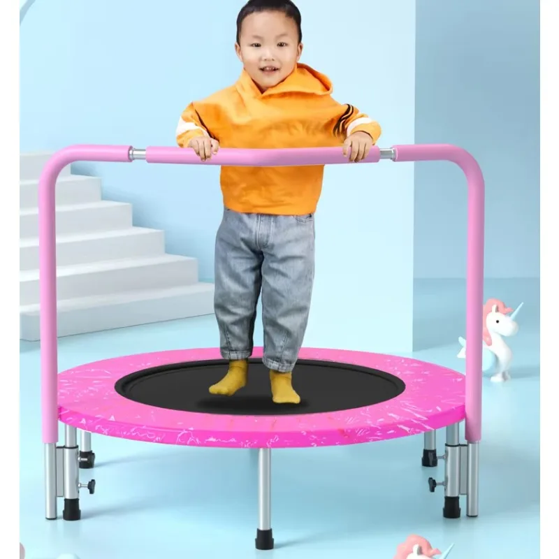 

36 Inch Children Indoor Home Fitness Gym Jumping Play Foldable Safe Kids Mini Trampoline With Handrail