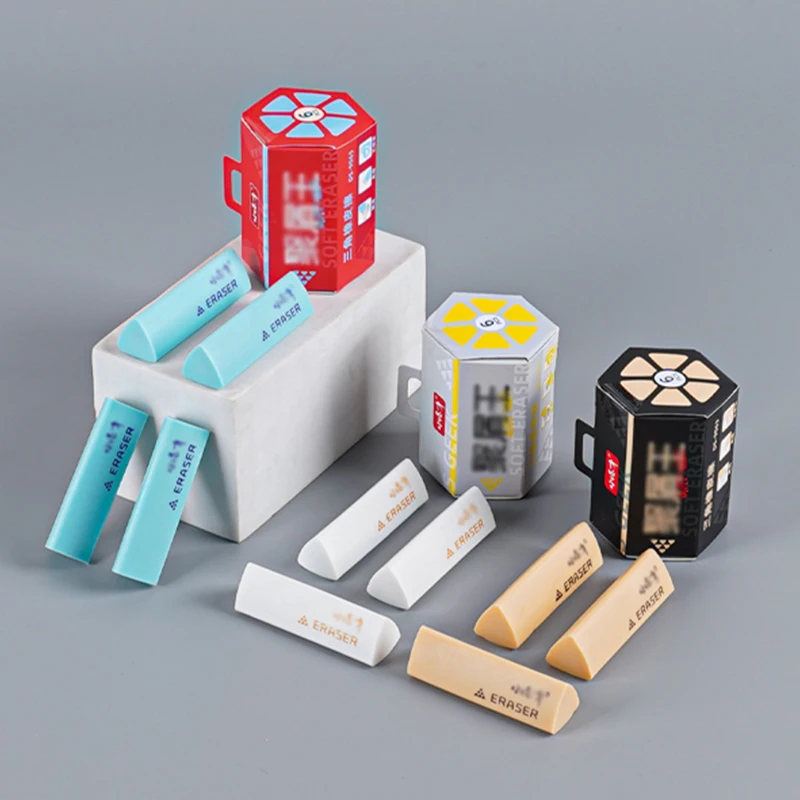 6Pcs Boxed Triangular Erasers, Erase Words in Stripes, Clean and Polycrumb, Daily Penciling and Drawing Art Use