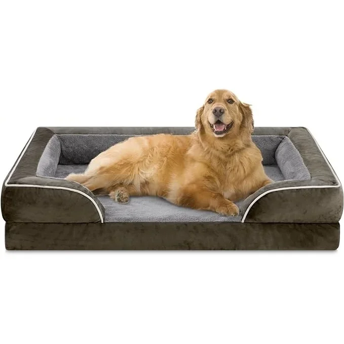 XL Dark Green Dog Bed Extra Large Waterproof Orthopedic Foam Bolster Washable Sofa Pet Removable Cover Non-Slip Bottom Plush