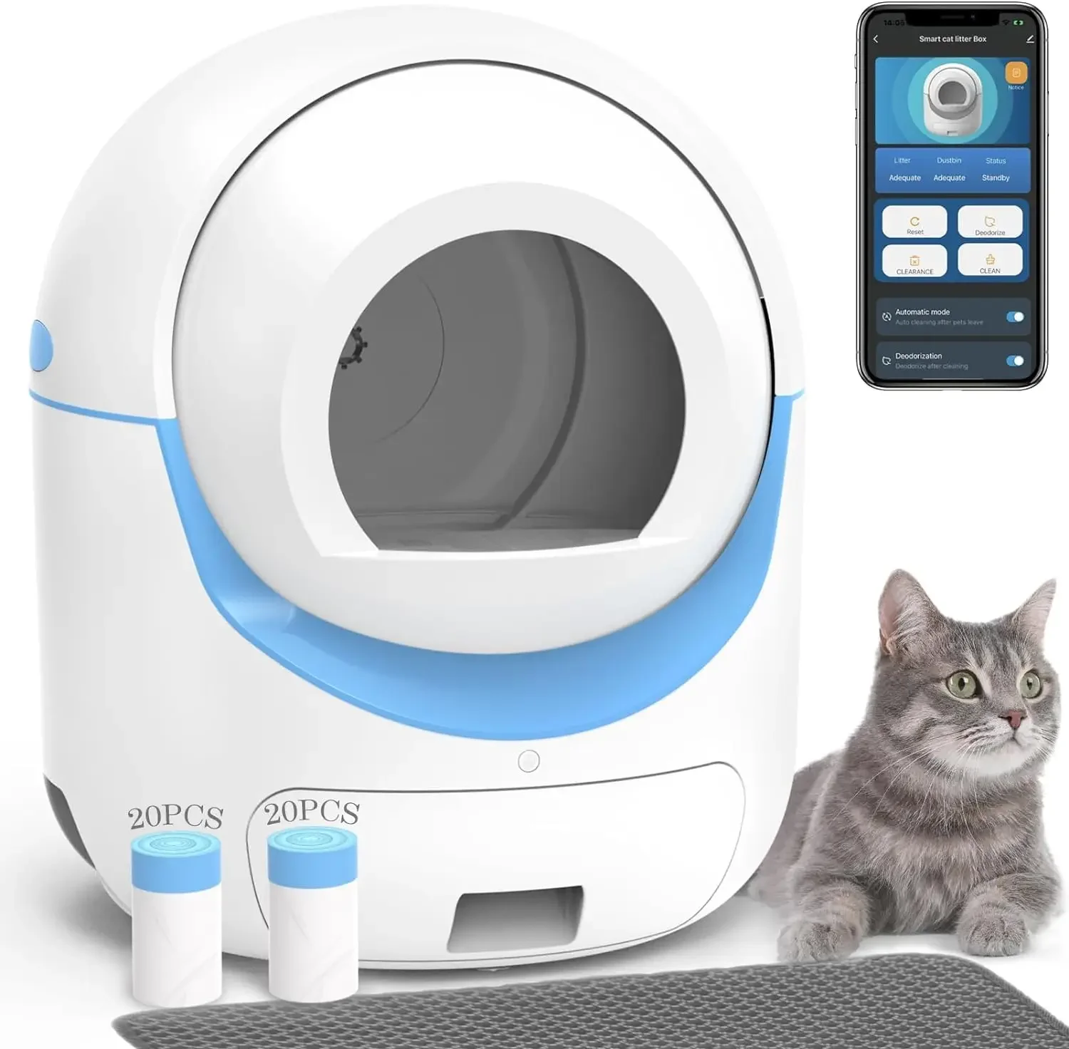 

2024 App Control Automatic Cat Toilet Self Cleaning Cats Sandbox Smart Litter Box Closed with cat weight monitoring