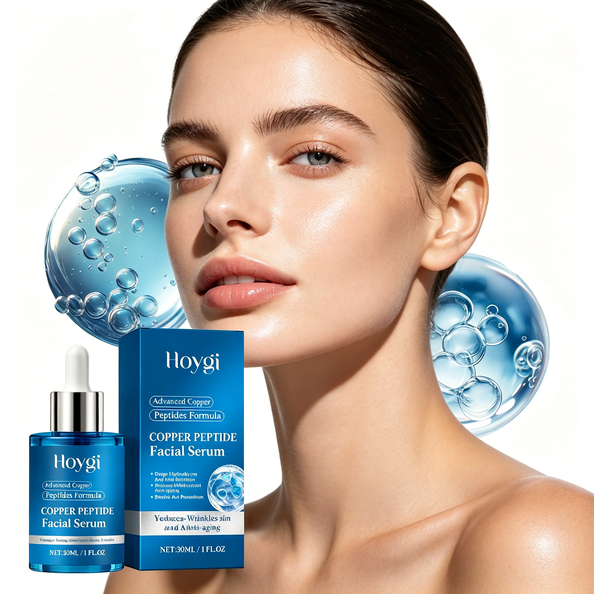 Hoygi Copper Peptide Facial Serum Anti-Aging Reduce Wrinkle Deep Hydrating Moisturizing Soothing Repair Skin Care Essence 30ml