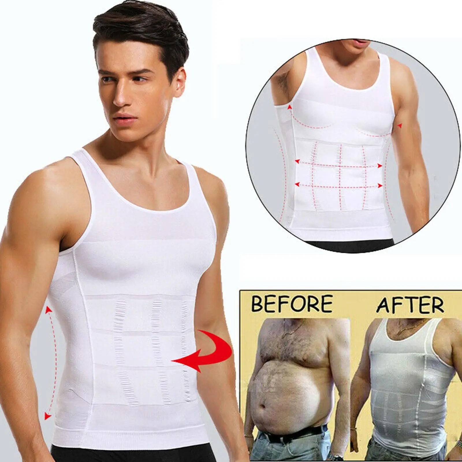 Camisa moldeadora de cuerpo elástica ajustada adelgazante para hombres, chaleco transpirable de ajuste Abdominal sin mangas, camisa moldeadora deportiva de Fitness