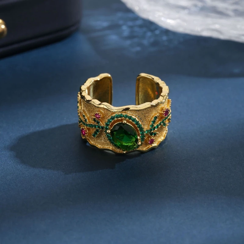 

European and American simple personality temperament court style high-grade sense ring color zircon ladies party jewelry gift