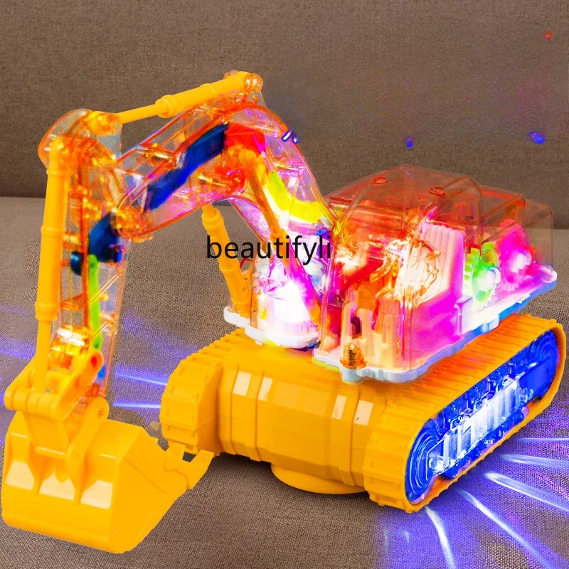 Children Electric Transparent Excavator Boy Music Universal Engineering Excavator Car