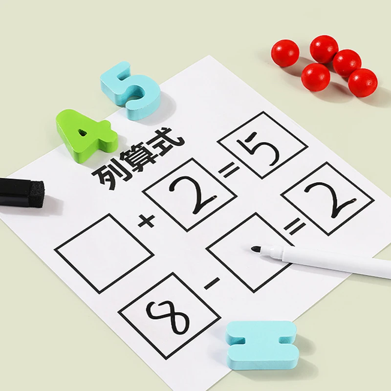 Montessori Kinderen Tellen Wiskunde Speelgoed Rekenkundige Optellen Aftrekken Leermiddel Met Antwoordblad Logisch Denken Leren