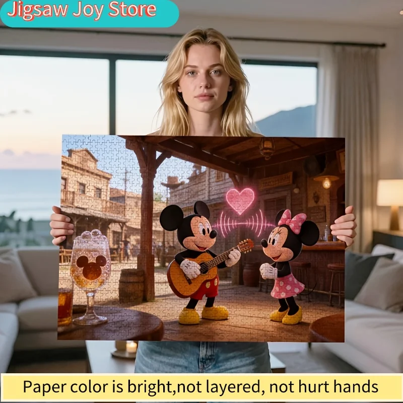 

2D Flat, 1000pcs Disney Mickey Minnie Western Guitar Heart Music Romantic Valentine Gift | Classic Art Deco Style, Suitable fo