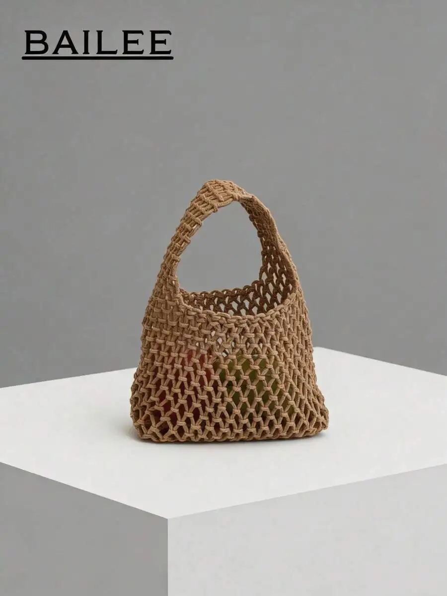 

Вязаная крючком сетчатая сумка-тоут - легкая, вместительная, для пляжа и летнего использования