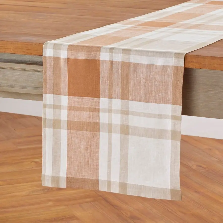 

Linen Plaid Table Runner 120 Inches Long 100 Pure Linen Fall Harvest Table Runner 14 x 120 Inch for Dining, Spring