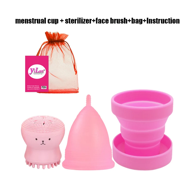 

2 шт., медицинская силиконовая менструальная чаша, многоразовая моющаяся менструальная чаша, складная чашка, щетка для лица, женские экологические товары