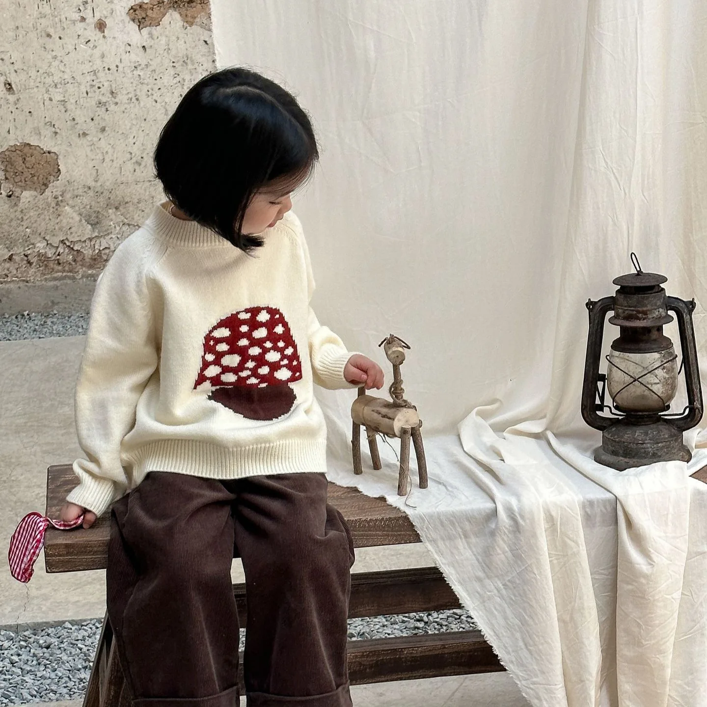 Girls Sweater 2024 Winter New Childrens Wear Korean Style Foreign Style Cute Thick Warm Mushroom Sweater Casual Simple Daily