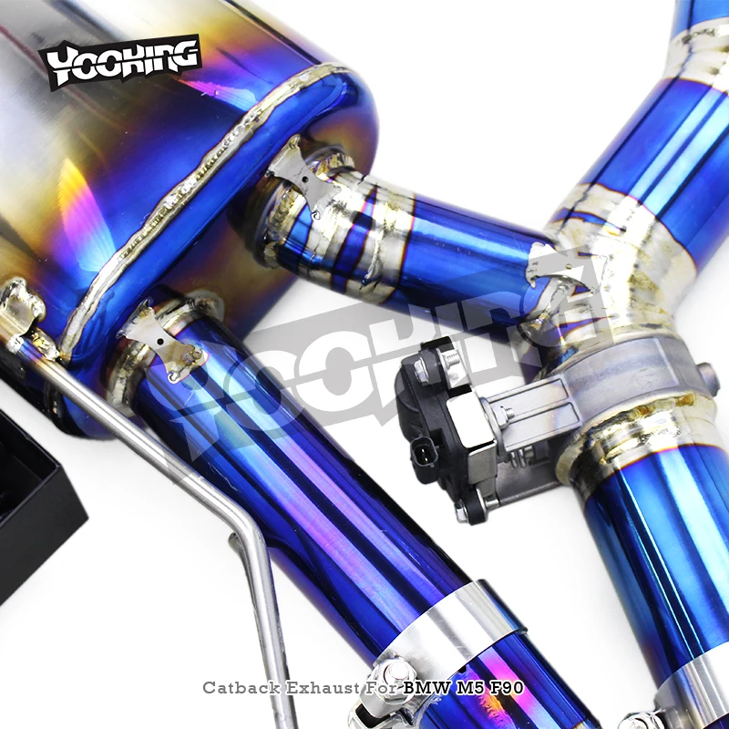 Yooking Valvetronic Catback Exhaust untuk BMW M5 F90 LCI 4.4T 2018-2024 Titanium Blue Valved Muffler Dengan OPF