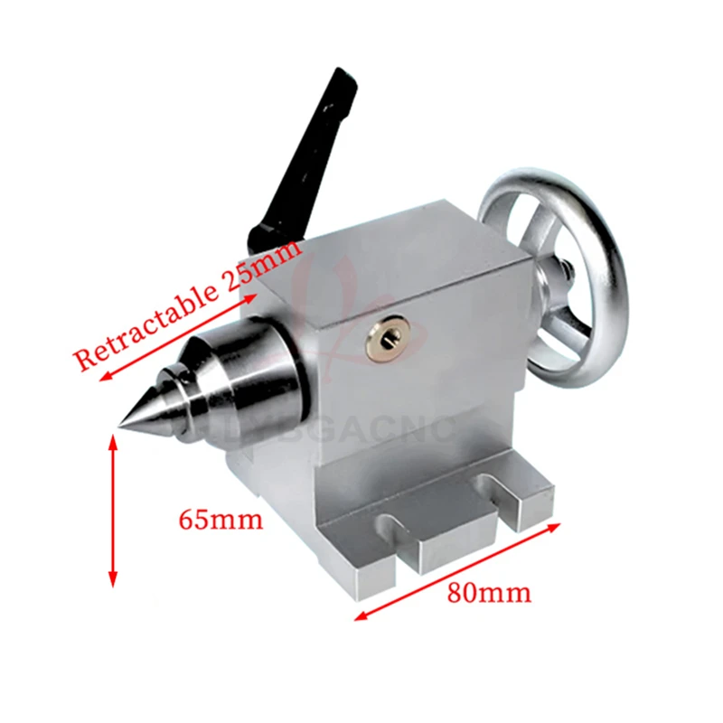 

Waterproof Short Tailstock for 4th-Axis Engraving Machines 65mm Center Height for Rotary Axis Large Pointed Tip with Raised Head