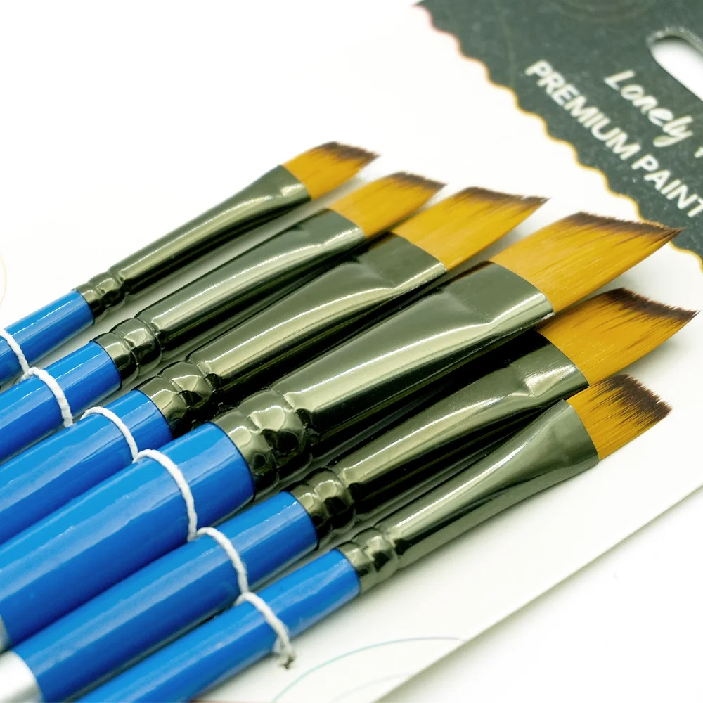 6Pcs Angle Nylon Paint Brushes Fine Detail Blending Smooth Coloring Watercolor Acrylic Gouache Student Artist Paint Supply Kit F