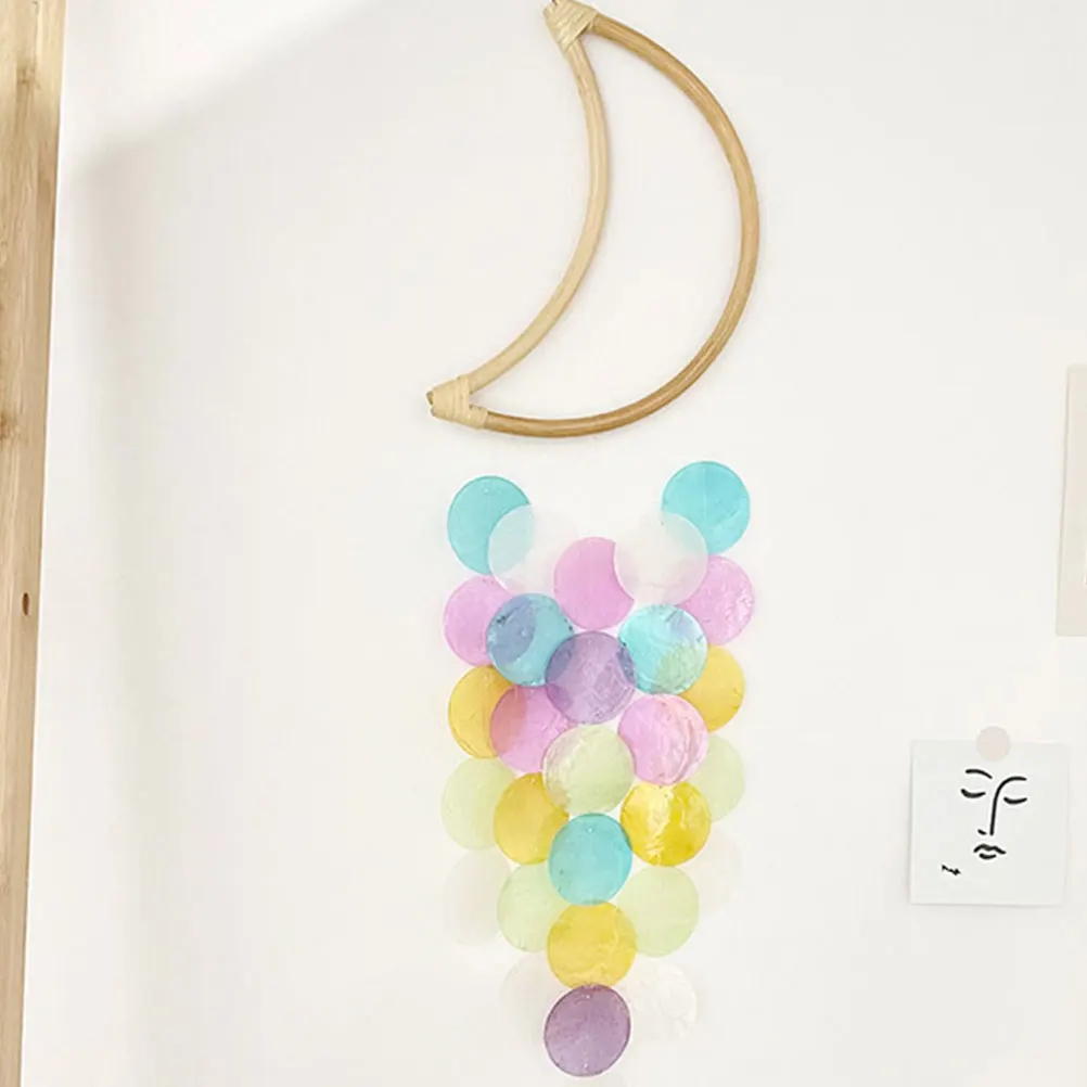 

Wood Moon Wind Chime Natural Wood Seashell nament Hanging Decor Balcony Garden Porch Patio Chimes High Class