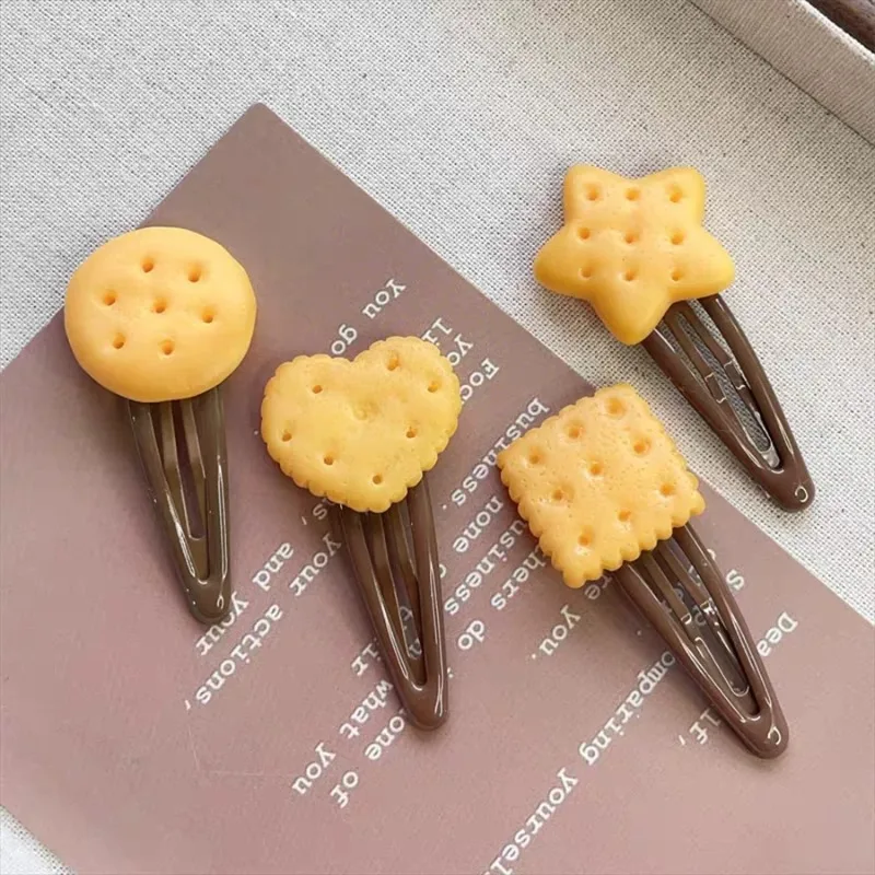 4pc Simulated Fun Biscuits Hair Clip Cute Baked Cookies BB Hairpin Side Clips for Girls Women Korean Hair Accessories - Detail 1