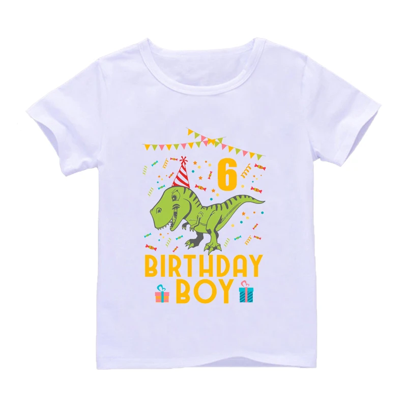 

New Boy's Cartoon Dinosaur Birthday Print T-shirt Children's Cute Dinosaur Number 1-10 Years Old Tshirt Boy Funny Gift Top Tee