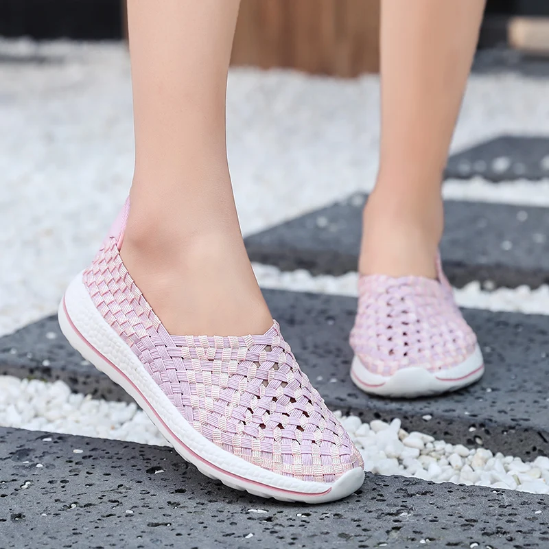 Women Men Walking Fitness Mesh Weave Slip-On Light Loafer Summer Sports Shoes Outdoor Flats Breathable Sneakers Big Size 35-44