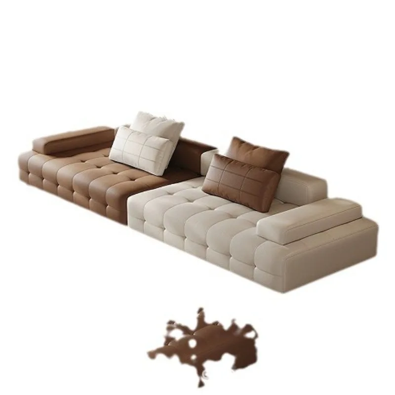 

First layer leather straight row comfortable sofa simple modern leisure living room full leather sofa