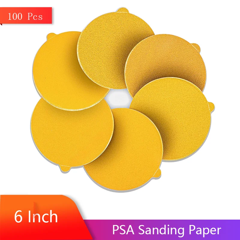 

6 Inch PSA Sanding Paper 100 Pcs Assorted 60/80/120/220/400 Grit for DA Sanding Pads Sand Automotive Car Paint Woodworking