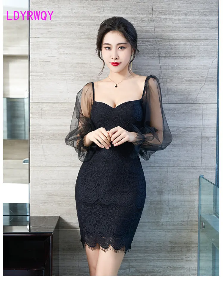 

Sexy lace dress 2023 new slimming, skinny, buttocks wrapped temperament nightclub women's dress