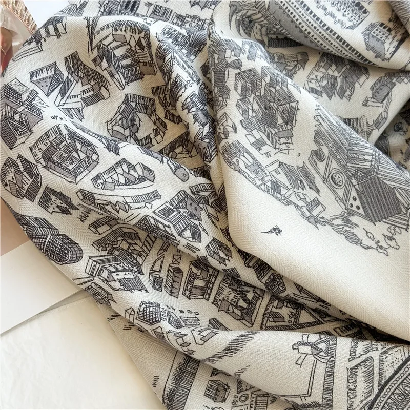 Cavaliere Double Face Luxus Große Weiche Schal Schals Winter Seide Wolle Schals Handgerollte Kante Schals Quadratische Bandanas Schals