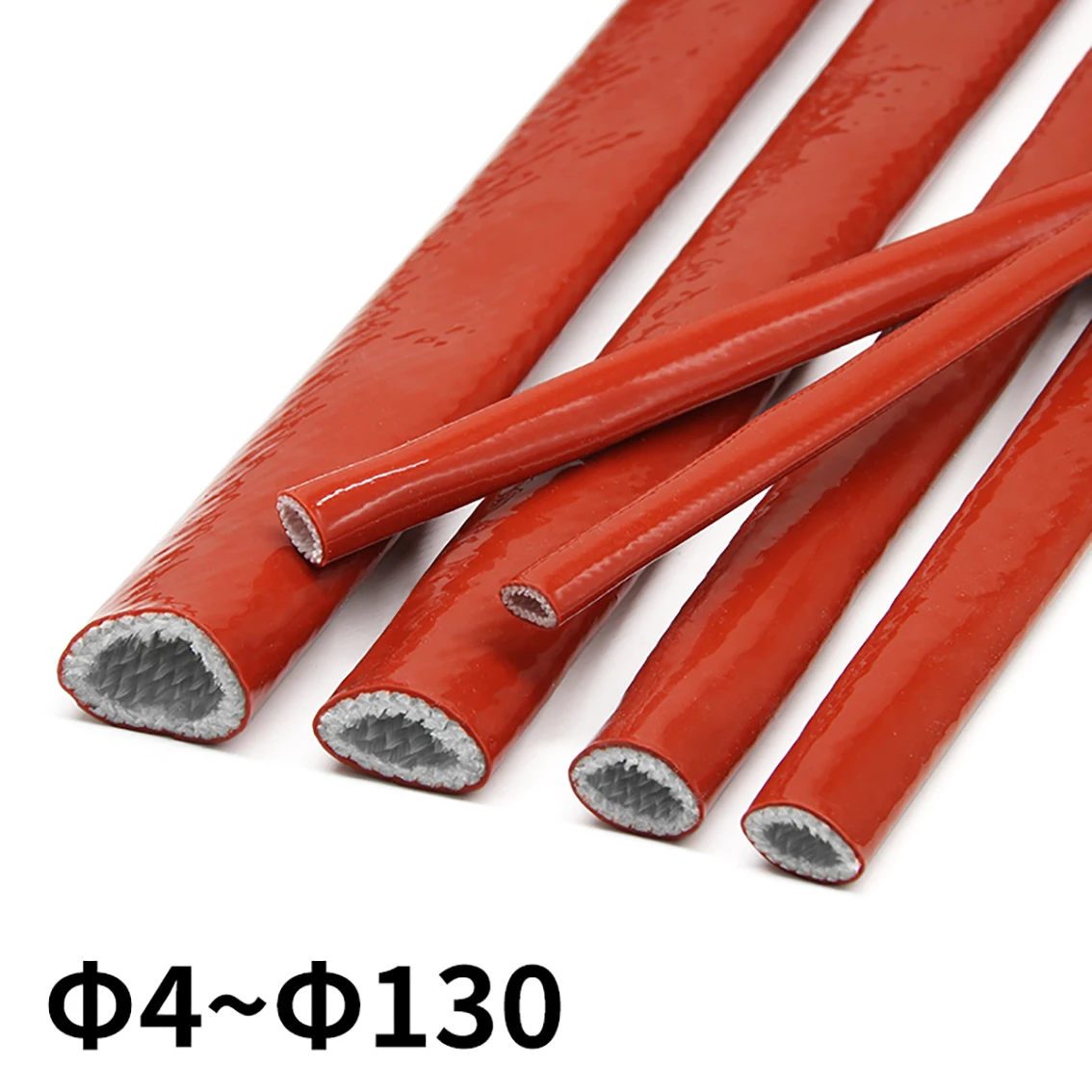 

1M 4-130mm Red Fiberglass Tube Silicone Resin Coated Glass Fiber Braided Fireproof Sleeve Thickened High Temperature Resistant