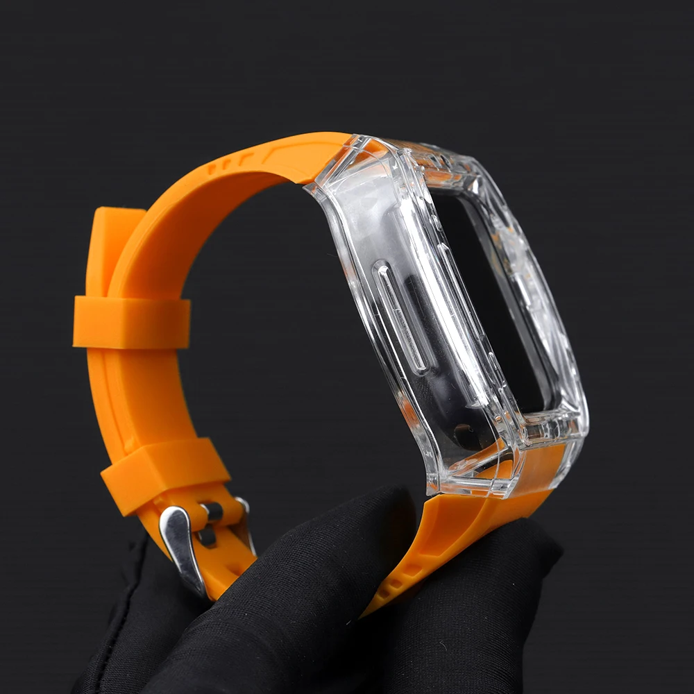 Capa Transparente Bumper Sport Rubber Strap, Kit de Modificação para Apple Watch Band, iWatch Series 8, 7, 6, SE, 5, 4, 44mm, 45mm, Luxo