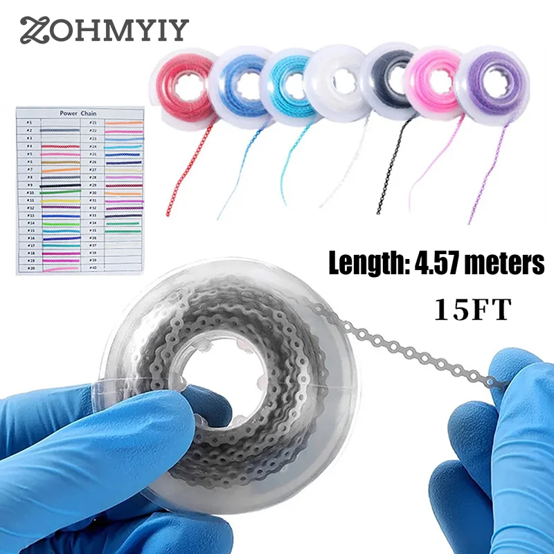 

15 Feet Orthodontic Elastic Power Chain Rubber Bands Dental Ultra Powerchains Long Short Continuous Closed Dentist Material