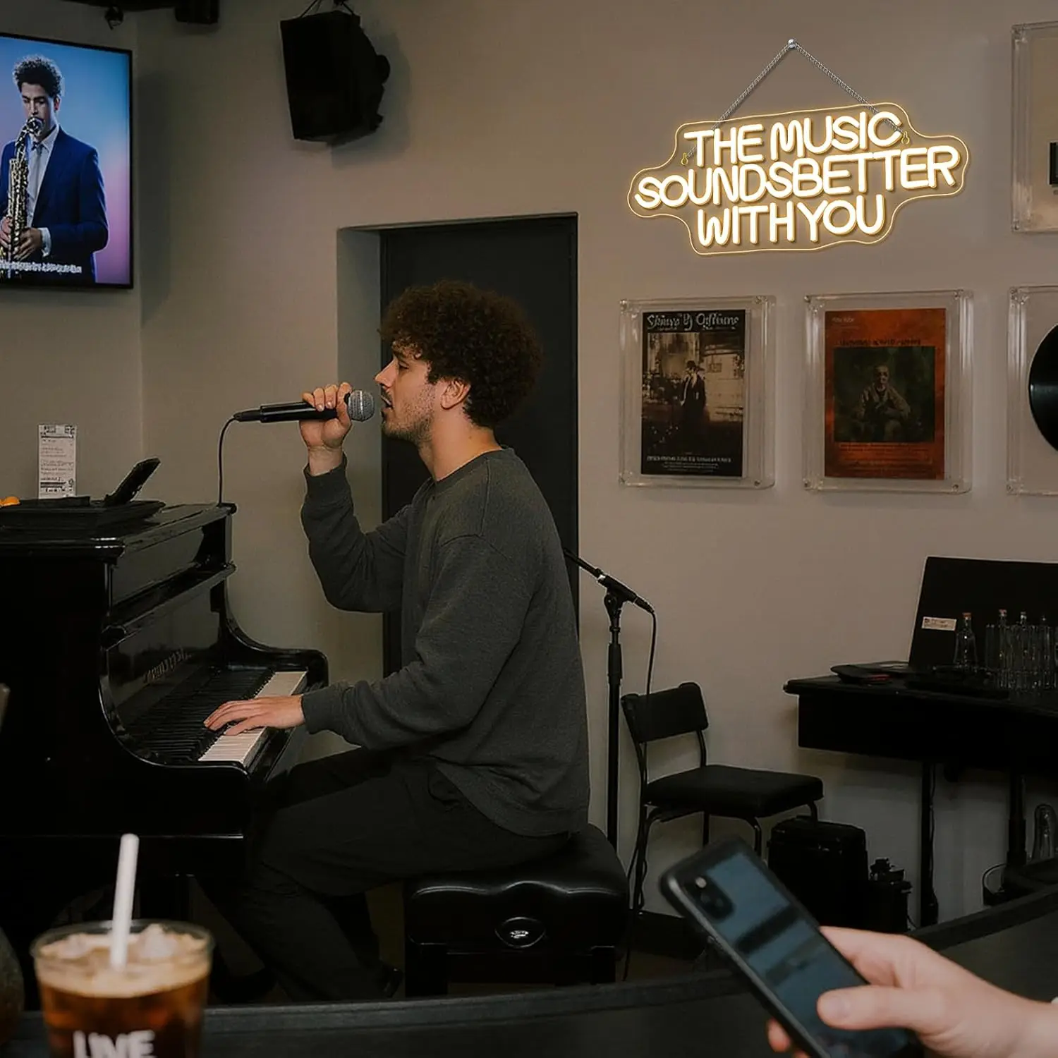 La musique sonne mieux avec vous enseigne au néon USB Dimmable LED enseigne au néon pour boisson Bar homme grotte chambre fête décoration murale