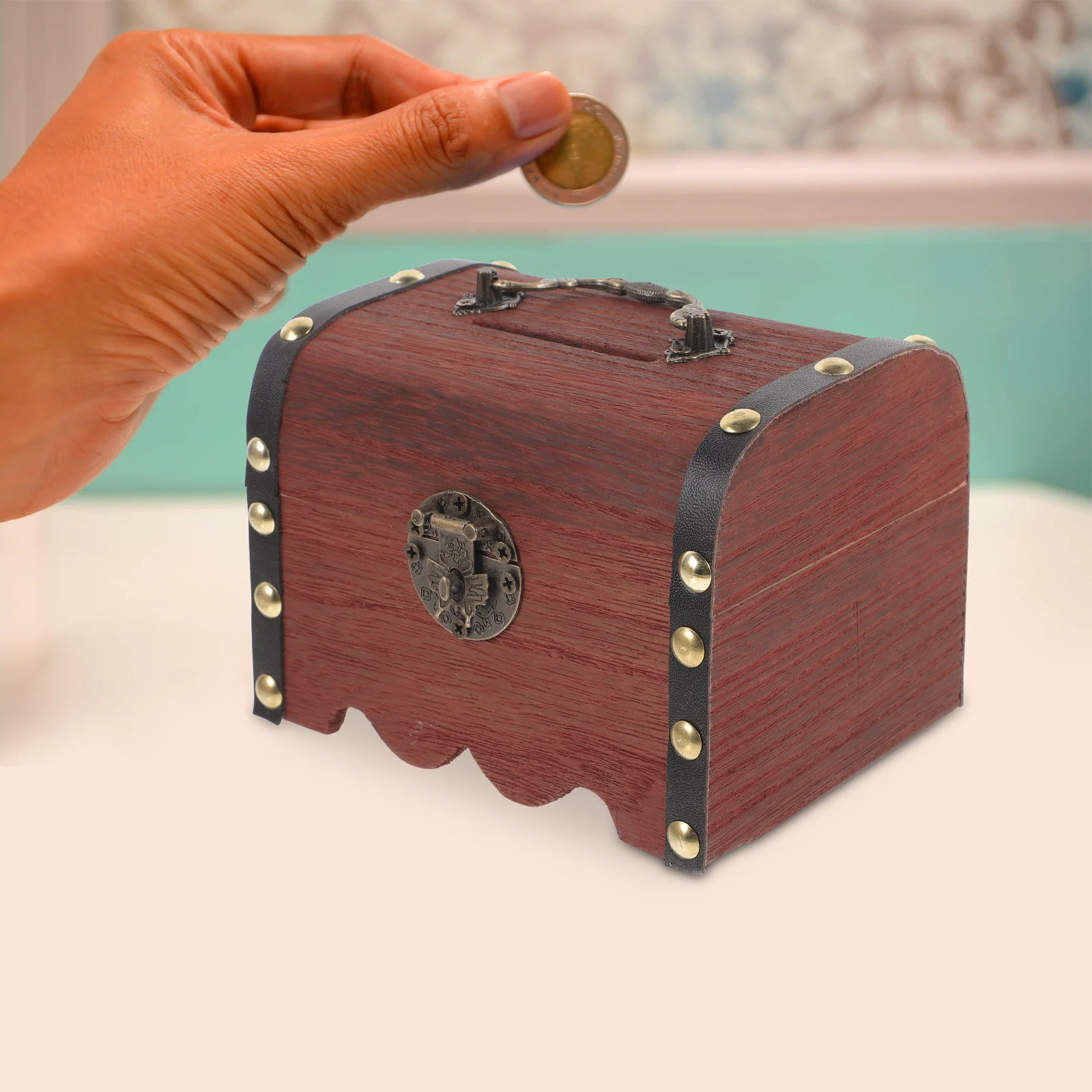 Houten Spaarpot Slot Vintage Schatkist Retro Geld Spaarpot Kinder Spaarpot Desktop Ornament Spaarpot Houten