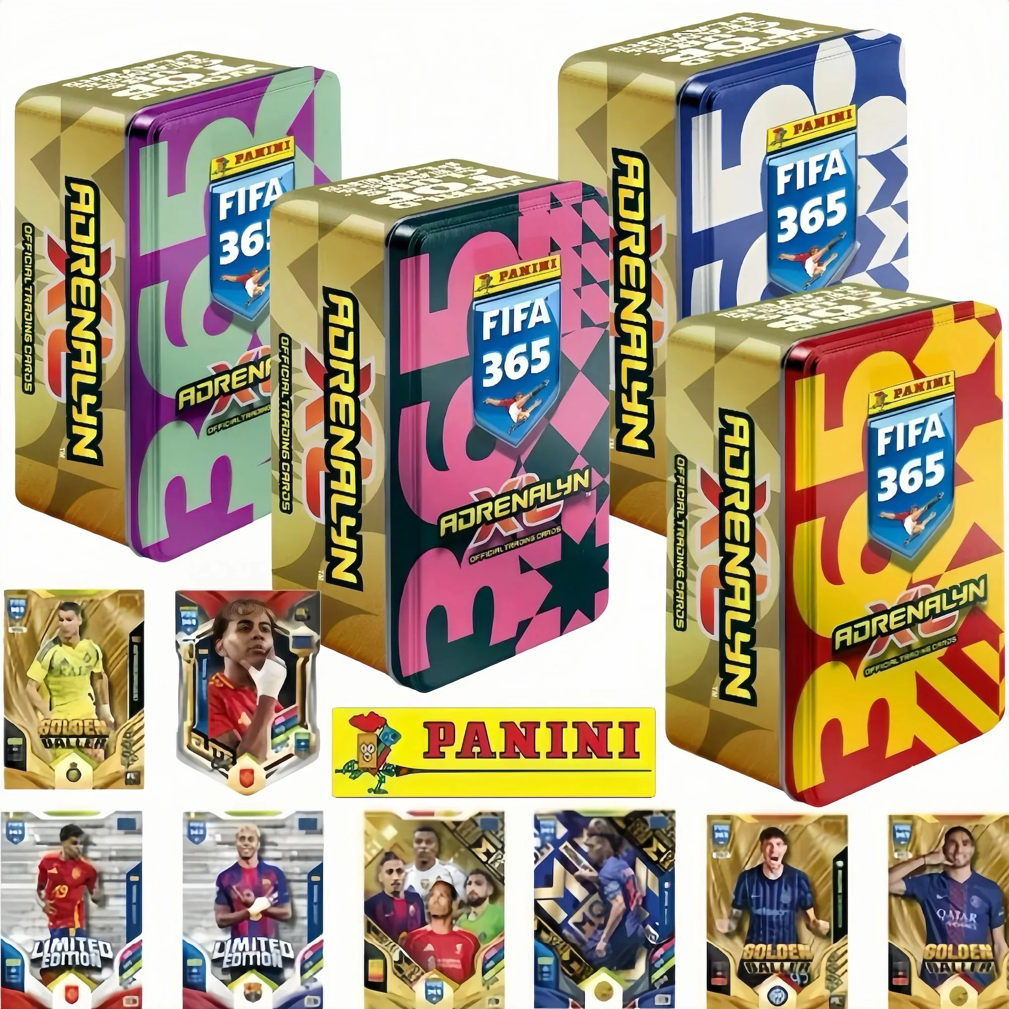 

Коллекционные карточки Panini FIFA 365 Adrenalyn XL в карманной коробке, 7 пакетов, 2 лимитированные серии, 1 золотая карточка футболиста