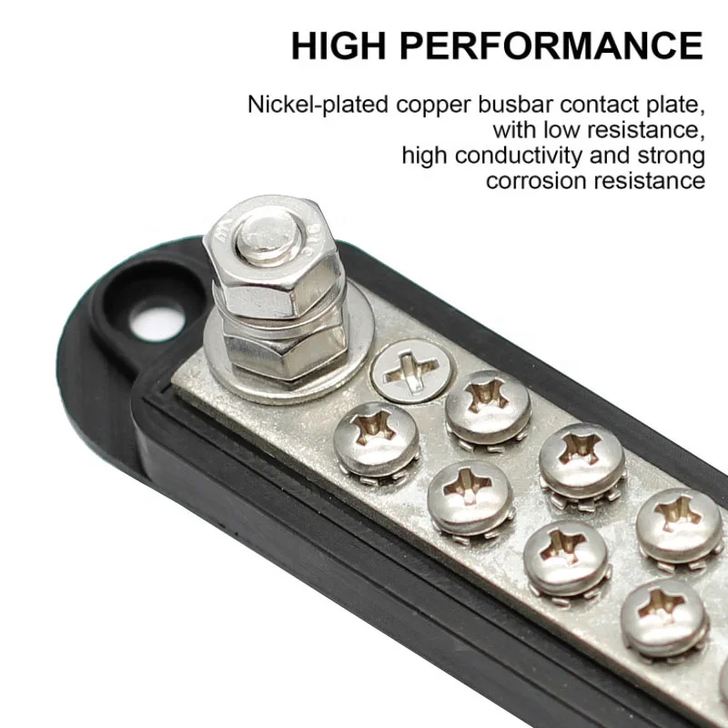 12V 250A 12 Terminal Power and Ground Distribution Block bus bar with Ring Terminals