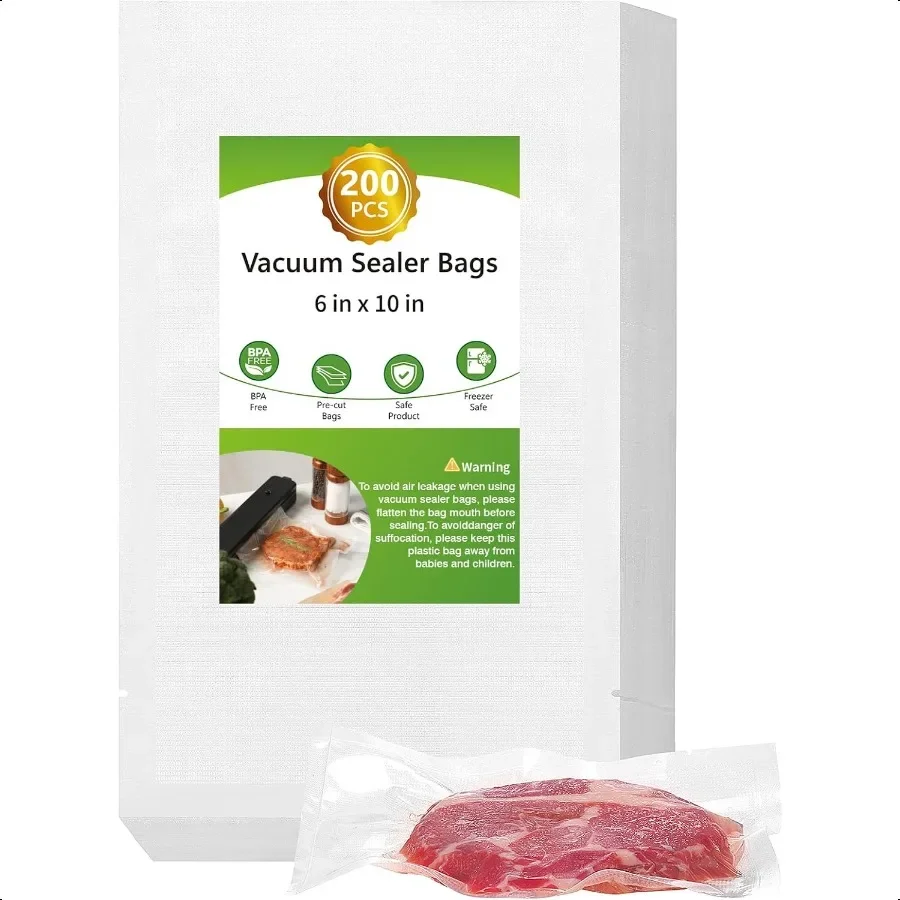 

Moretoes 200pcs Vacuum Sealer Bags Pint 6 x 10 BPA Free Precut Commercial Grade Vac Seal Meal Bags for Food Saver Storage Meal