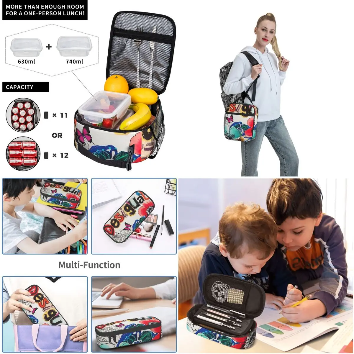 Desigual Custom Backpacks Boys Girls Bookbag Children School Bags Cartoon Kids Rucksack Lunch Bag Pen Bag Three-Piece Set