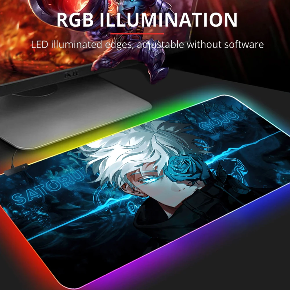 

RGB Jujutsu Kaisen Mouse Pad Anime Gojo Satoru Desk Mat Gamer PC Computer XL Varmilo Keyboard Carpet Gaming Accessories Mousepad