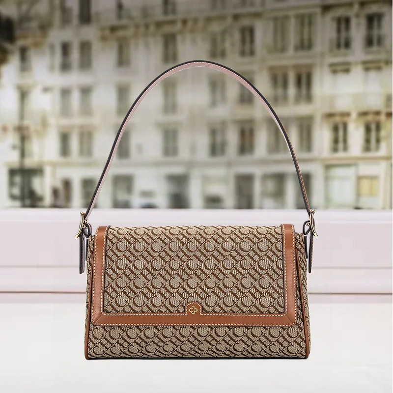 

CHCH Genuine Leather Fashion Classic Exquisite Letter Print Women's Single-Shoulder Bag Retro Style Simple and Elegant Handbag