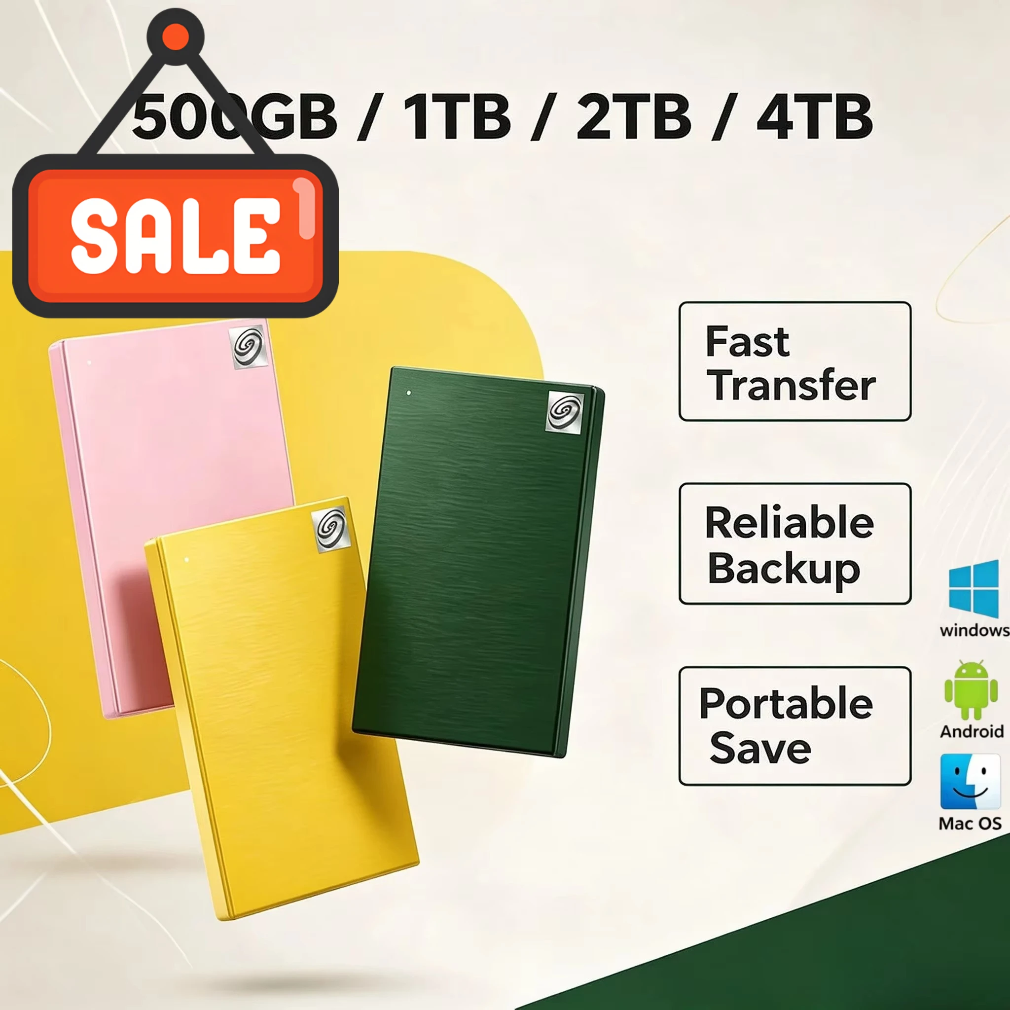 2.5 Inch Expansion 500GB 1TB 2TB 4TB Portable External Hard Disk USB3.0 Storage For Windows PC Mac Data File Backup Save Top