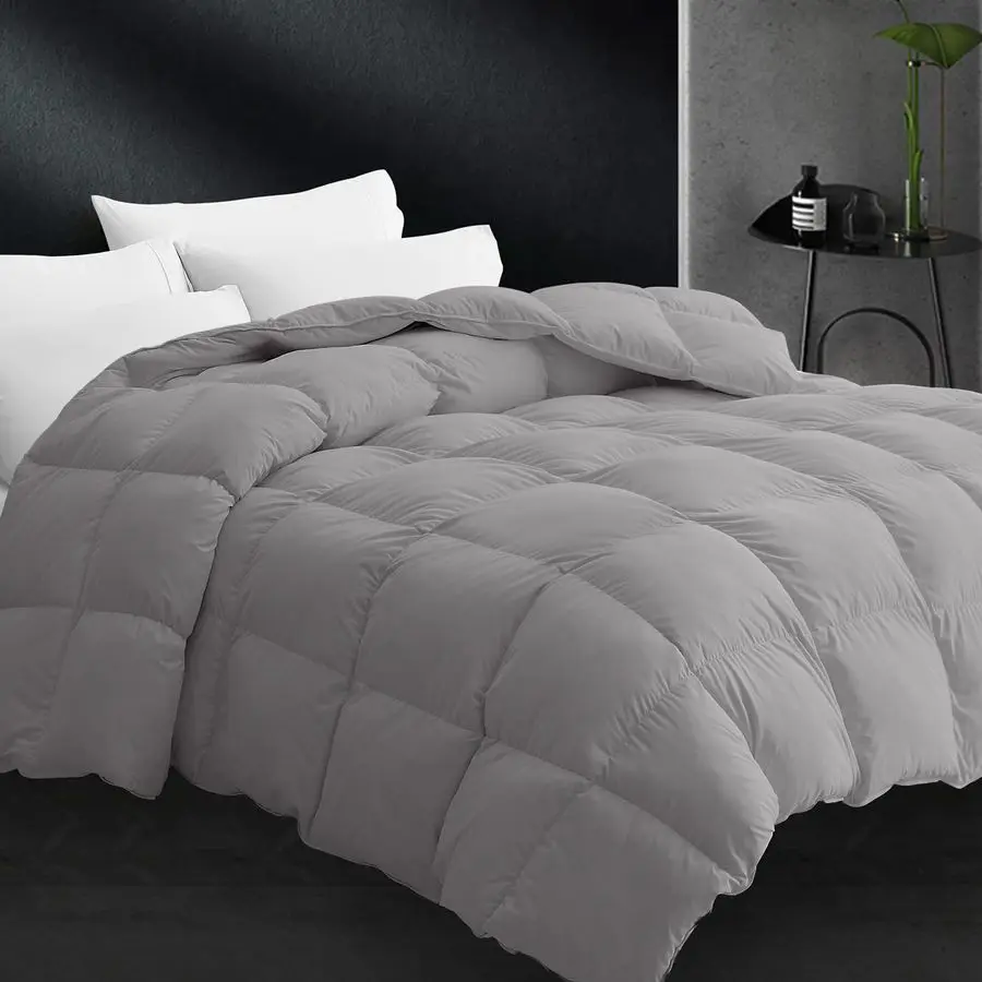 

Queen Size Feather Down Comforter All Season Dark Grey Duvet Insert, Lightweight Box Stitched, Fluffy Breathable, Ultra Soft Qui