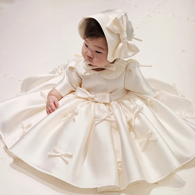 

Baby Girl First Birthday Dress Autumn Winter High-End Toddler Birthday Light Luxury Niche Children's Puffy Princess Dress Flower