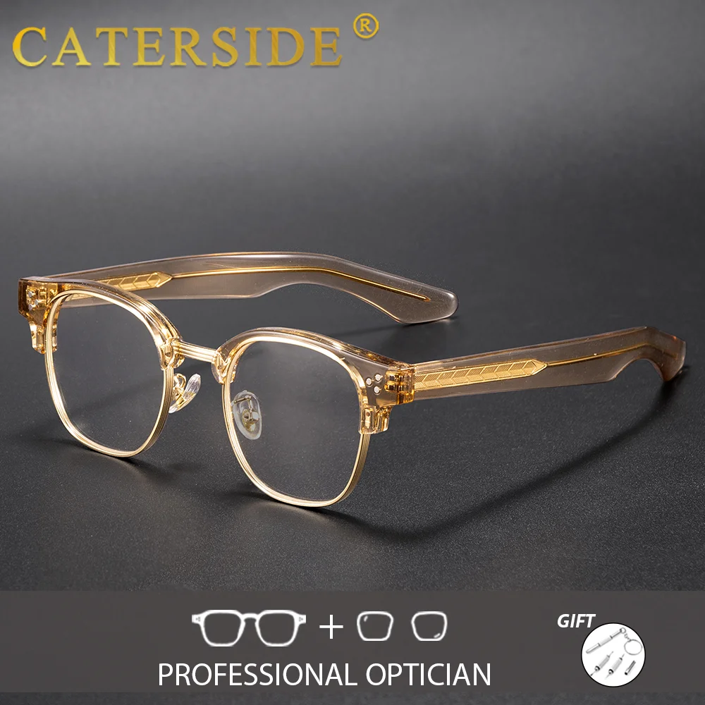 

CATERSIDE Men Half Frame Mirror Frame Optical Glasses Circular Lens Prescription Eyeglass Private Customization Fashion Eyeglass
