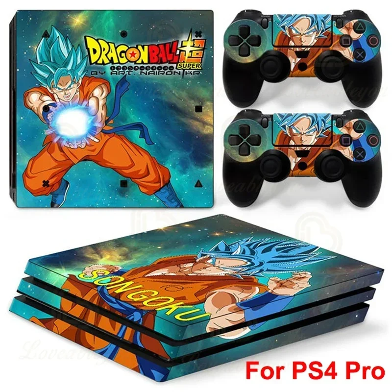 3D-Gedruckte Dragon Ball Vinyl-Skin für PS4 Pro Konsole, Party-Maskottchen Hochauflösende Goku Vegeta Aufkleber-Abdeckung Geschenk für Gamer