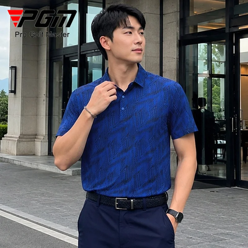 PGM Golf Men's Summer Short sleeved T-shirt Printed Polo Shirt Mesh Breathable Moisture Absorbing Quick drying Sports Top YF913