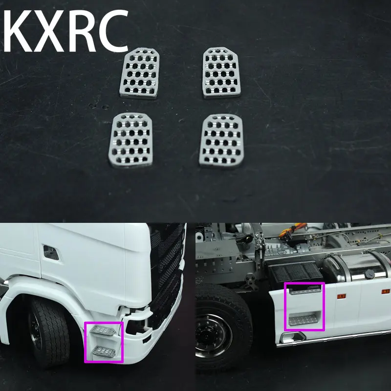 KXRC Metal Cab Steps Side Skirt Pedal Accessories for 1/14 Tamiya RC Truck Trailer Tipper Scania 770S DIY Parts Sandblasting