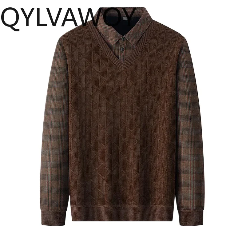 

QYLVAWOY Mens Sweater Warm Pullover Men Sweaters Autumn Winter Clothes Fashion Knitted Sweater Thickened Plush 2024 Suéteres