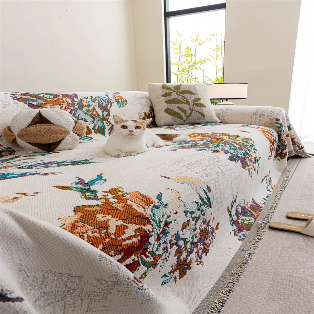 Retro French Style Light Luxury Universal Sofa Cover Non-Slip All-Season High-Quality Fabric Slipcover Anti-Cat for Home Decor
